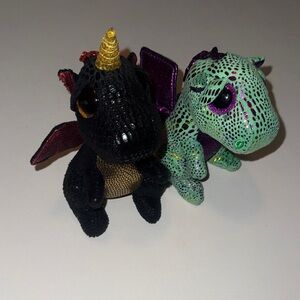 Ty babies Plush Dragon Pair - Black and Mint Green Sparkle Reptile Toys